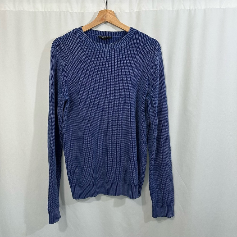 A.C.P. Crewneck Cable Knit Cotton Sweater in Blue